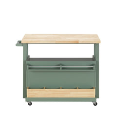 Harper Natural/Green Kitchen Cart - Ornate Home