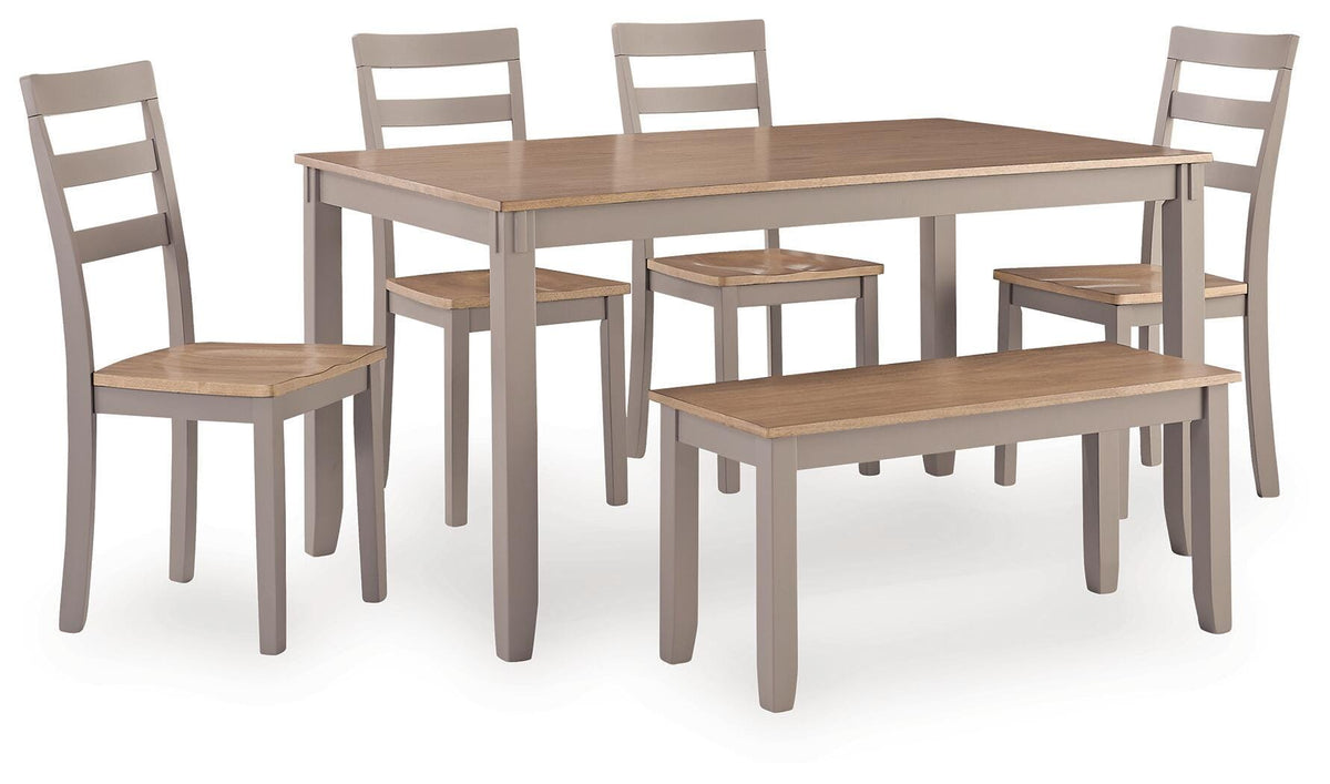Harperfeld Natural/Gray Dining Table and 4 Chairs and Bench (Set of 6) - Ornate Home