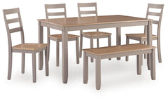 Harperfeld Natural/Gray Dining Table and 4 Chairs and Bench (Set of 6) - Ornate Home