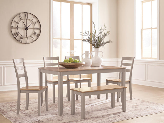 Harperfeld Natural/Gray Dining Table and 4 Chairs and Bench (Set of 6) - Ornate Home