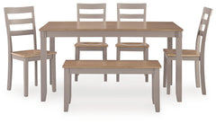 Harperfeld Natural/Gray Dining Table and 4 Chairs and Bench (Set of 6) - Ornate Home