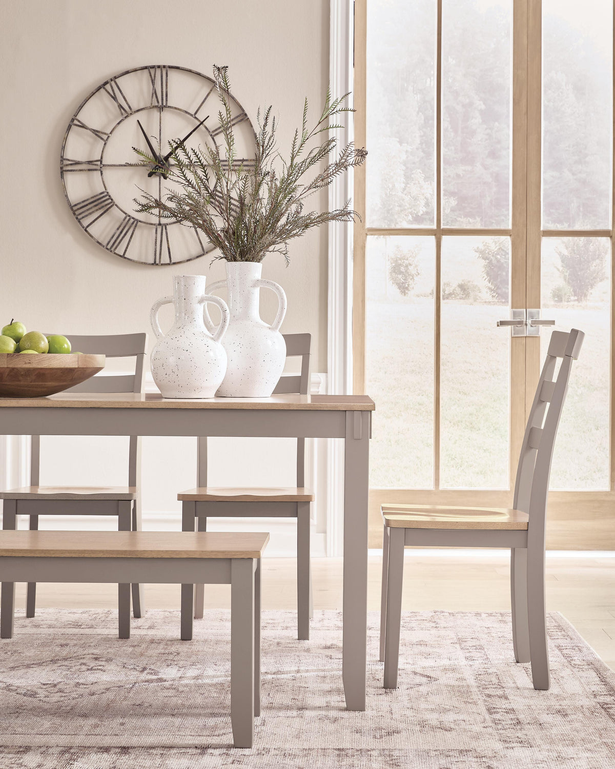 Harperfeld Natural/Gray Dining Table and 4 Chairs and Bench (Set of 6) - Ornate Home