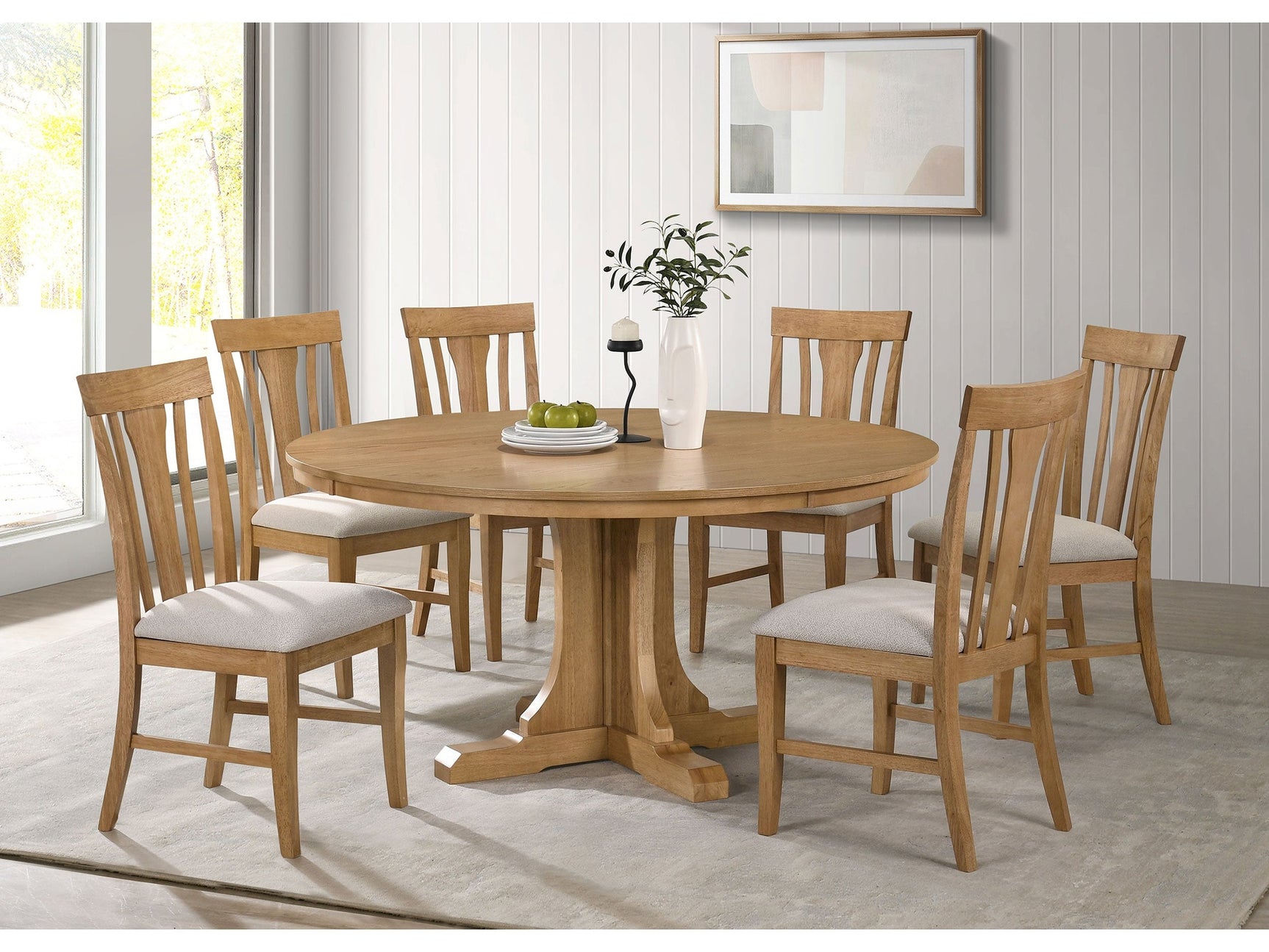 Hartville Natural Light Brown 7-piece Round Dining Table Set - Ornate Home