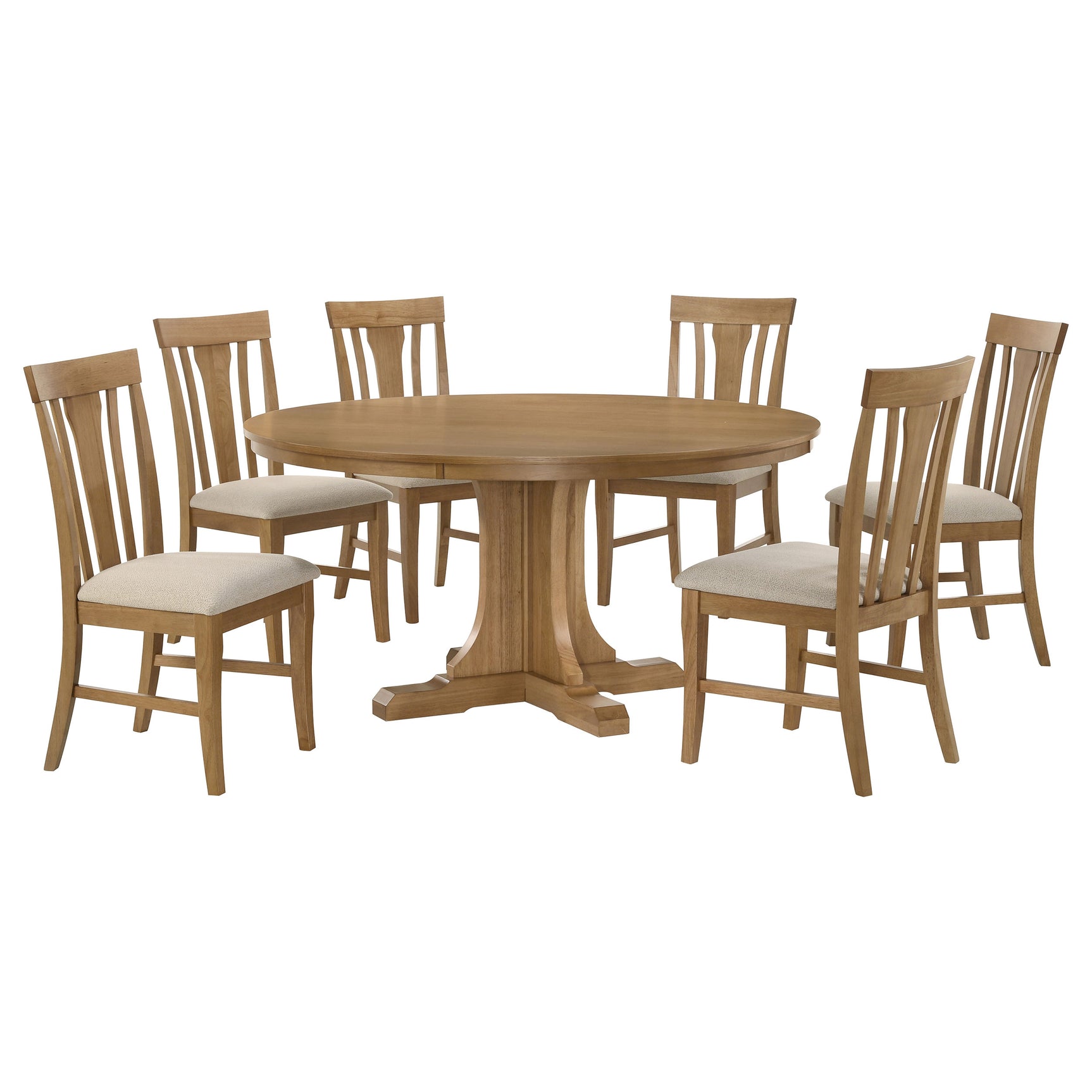 Hartville Natural Light Brown 7-piece Round Dining Table Set - Ornate Home
