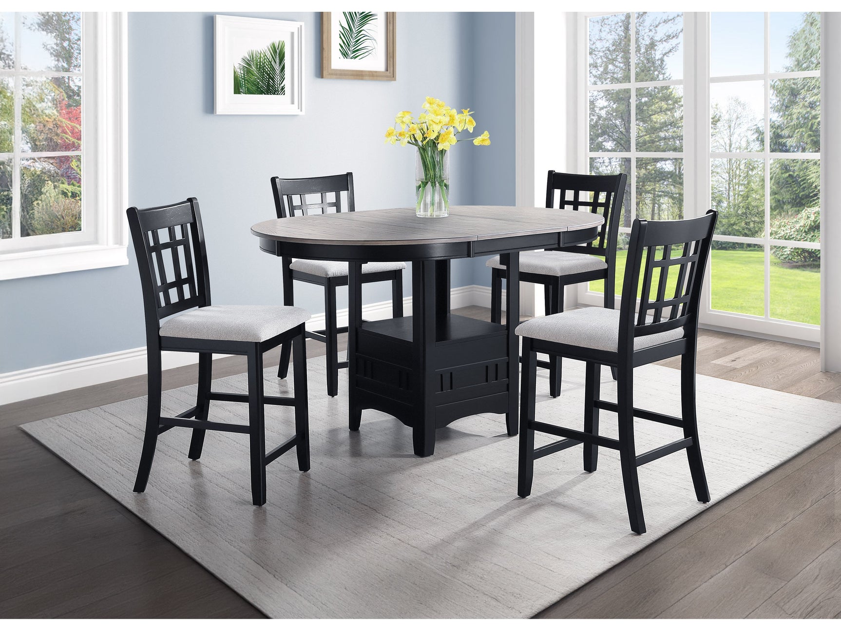 Hartwell Light Grey/Black Counter Height Dining Set - Ornate Home