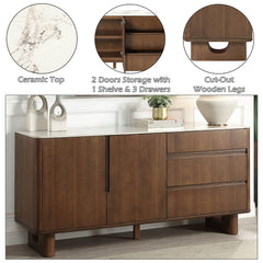 Harvey Ceramic Top/Walnut Server - Ornate Home