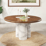 Harvey Engineered Stone/Brown Round Dining Table - Ornate Home