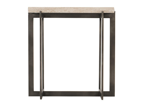 Hathaway Rectangular White Travertine/Oil-Rubbed Bronze Side Table - Ornate Home