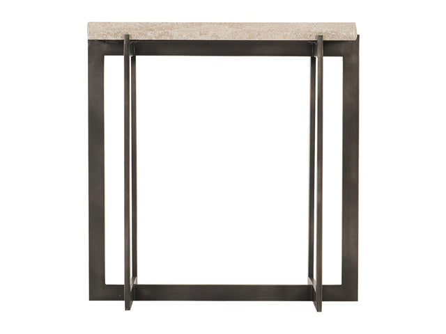 Hathaway Rectangular White Travertine/Oil-Rubbed Bronze Side Table - Ornate Home