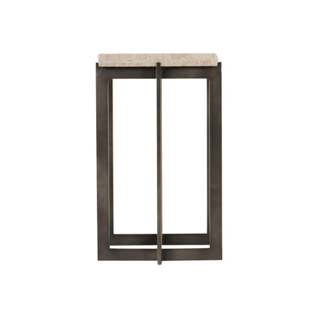 Hathaway Rectangular White Travertine/Oil-Rubbed Bronze Side Table - Ornate Home