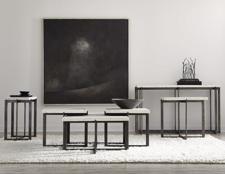 Hathaway Rectangular White Travertine/Oil-Rubbed Bronze Side Table - Ornate Home