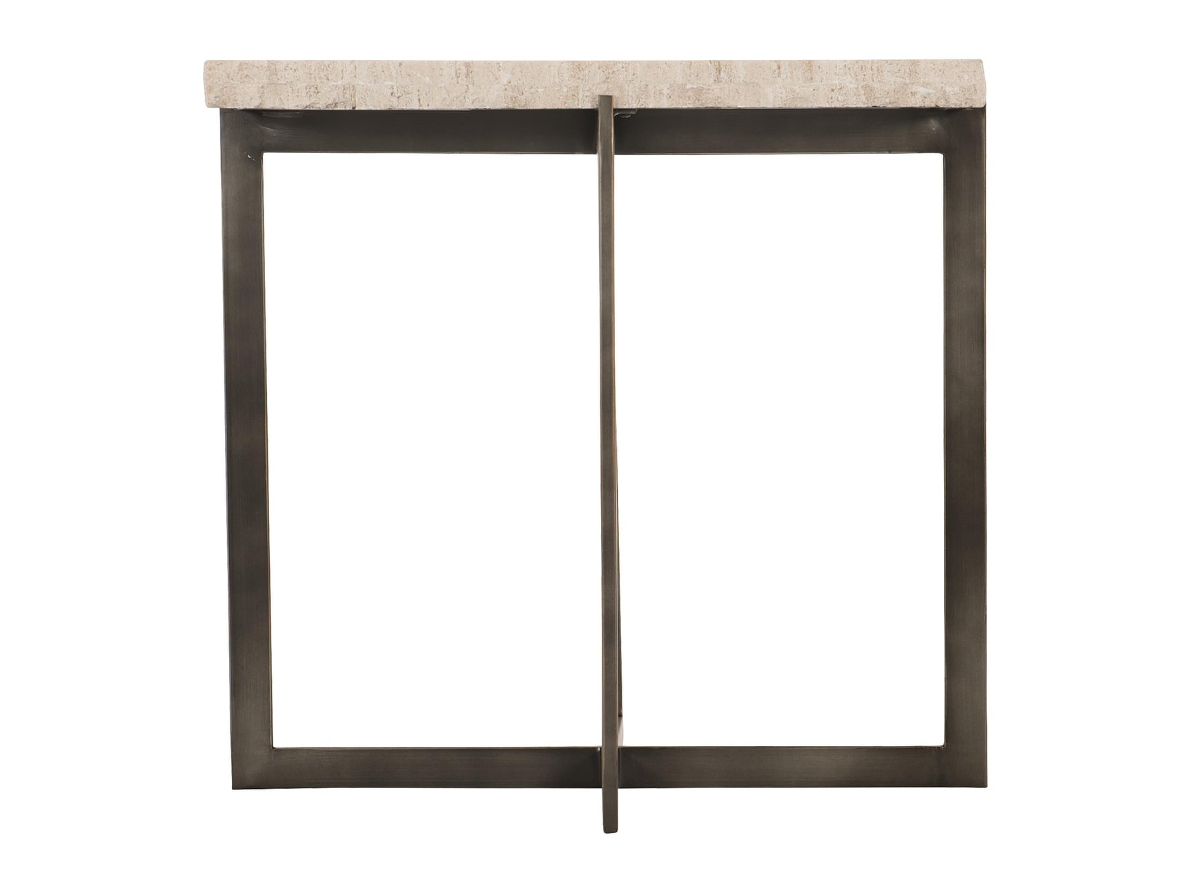 Hathaway Square White Travertine/Oil-Rubbed Bronze Side Table - Ornate Home