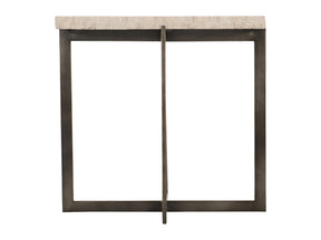 Hathaway Square White Travertine/Oil-Rubbed Bronze Side Table - Ornate Home