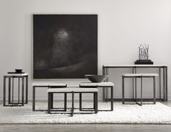 Hathaway White Travertine/Oil-Rubbed Bronze Cocktail Table - Ornate Home
