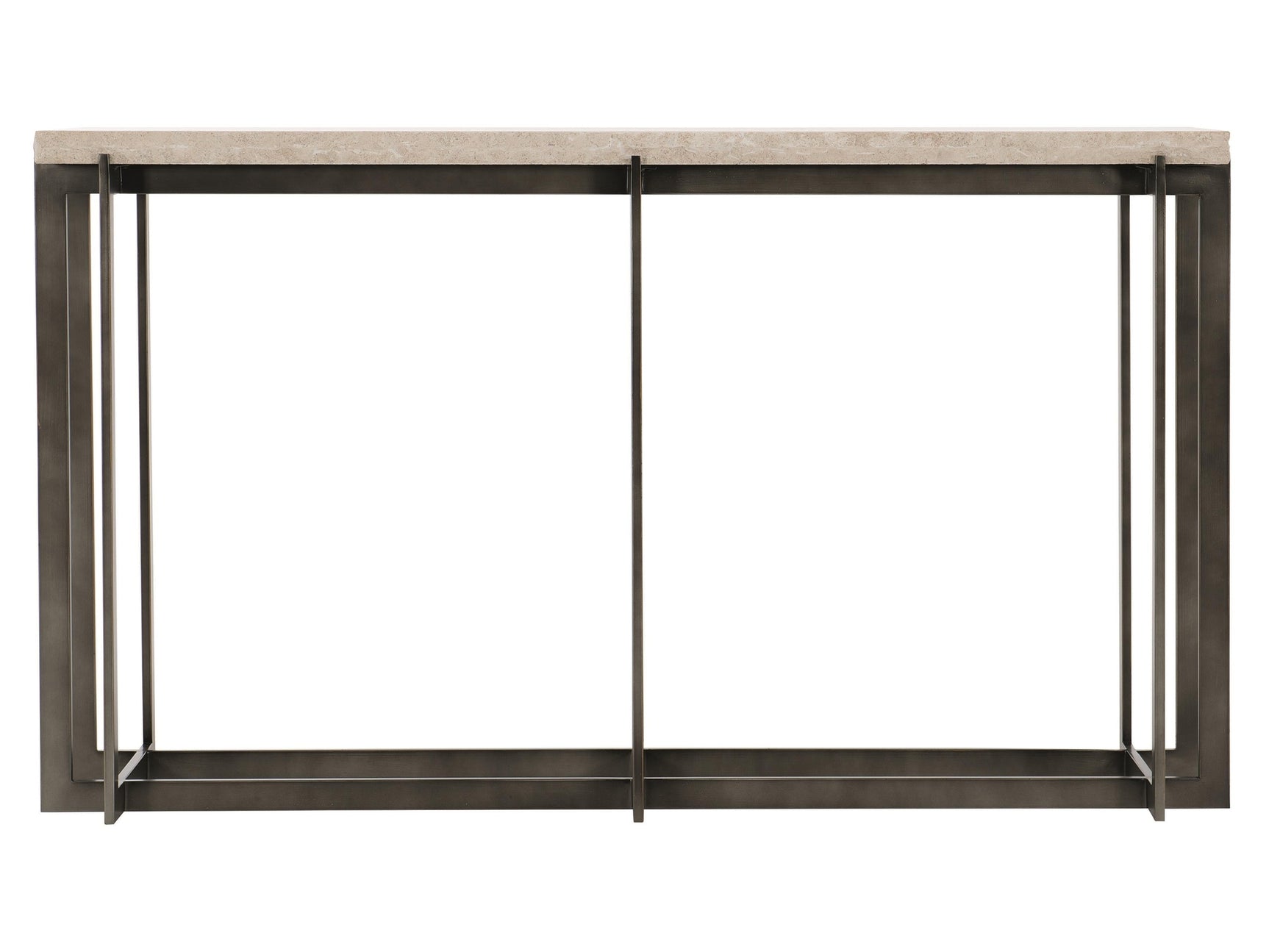 Hathaway White Travertine/Oil-Rubbed Bronze Console Table - Ornate Home