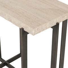 Hathaway White Travertine/Oil-Rubbed Bronze Console Table - Ornate Home