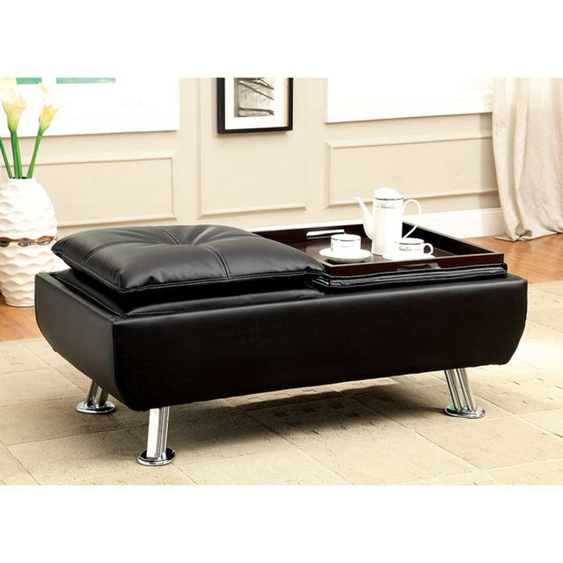 Hauser Black/Chrome Ottoman - Ornate Home