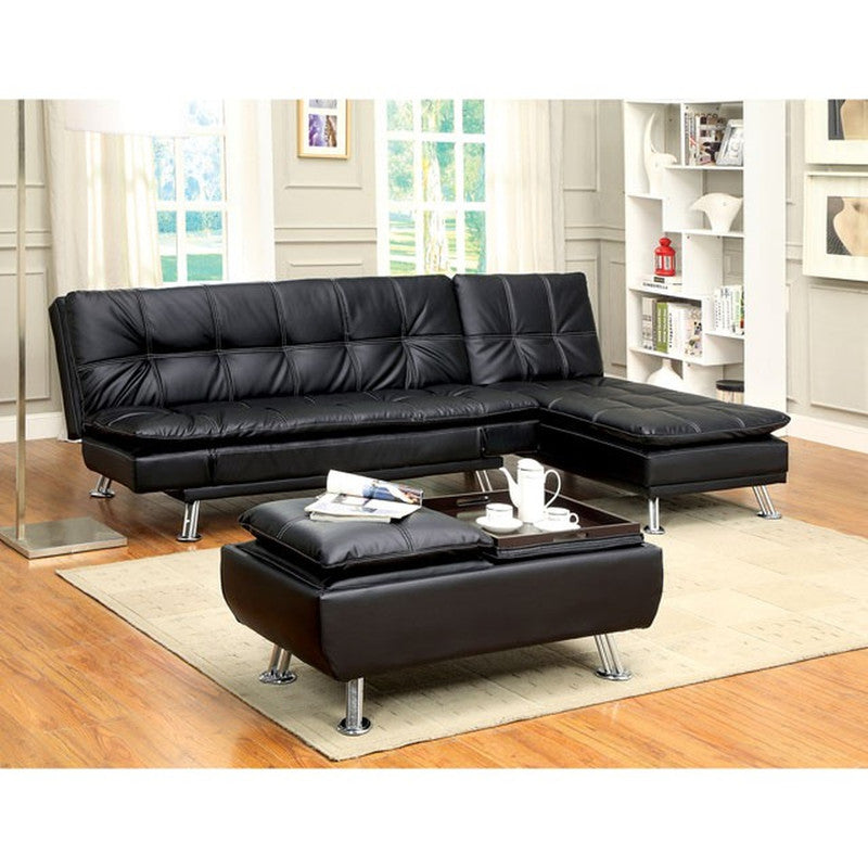 Hauser Black/Chrome Ottoman - Ornate Home