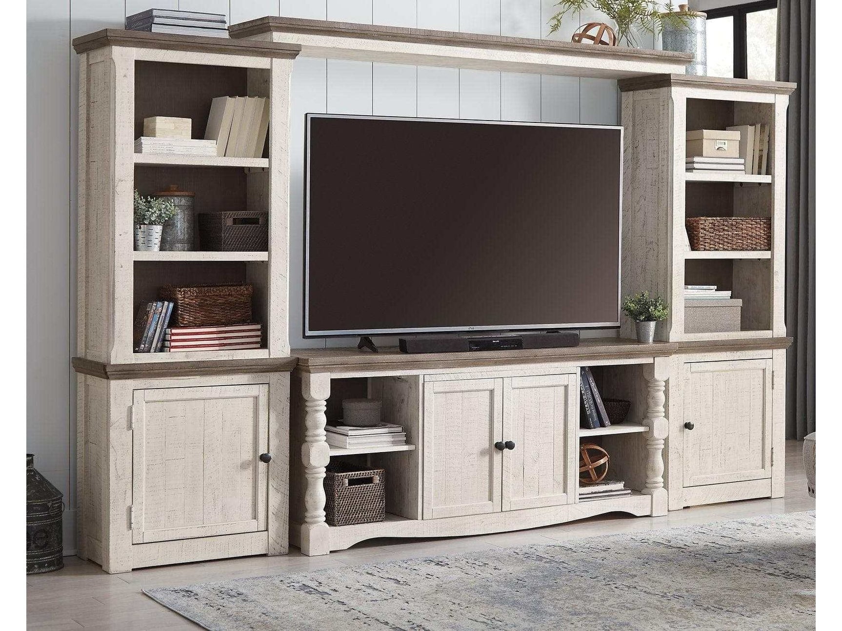 Havalance Weathered Gray & Vintage White Entertainment Center / 4pc (Online Special Price) - Ornate Home