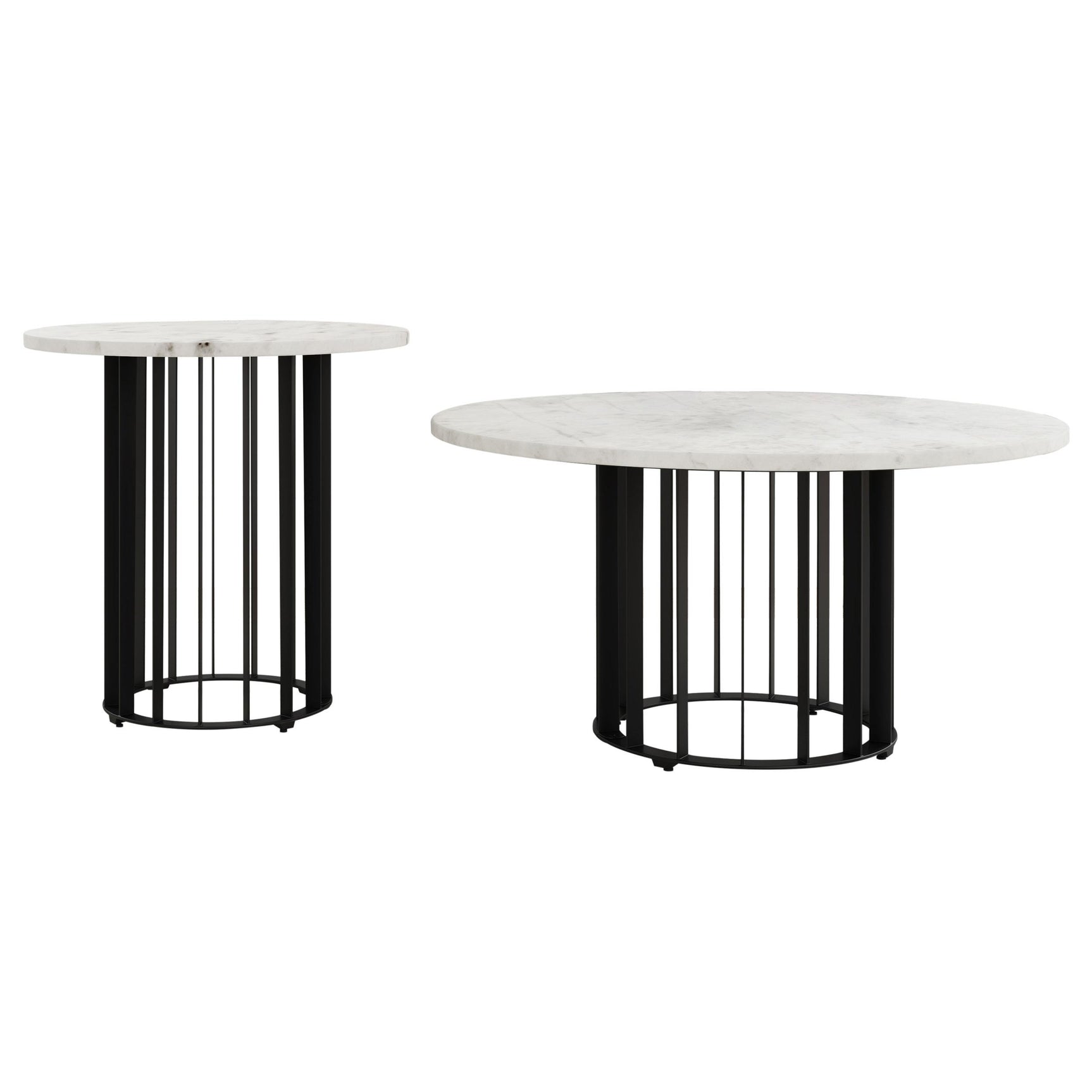 Haven Black 2-piece Round Marble Coffee and End Table Set - Ornate Home