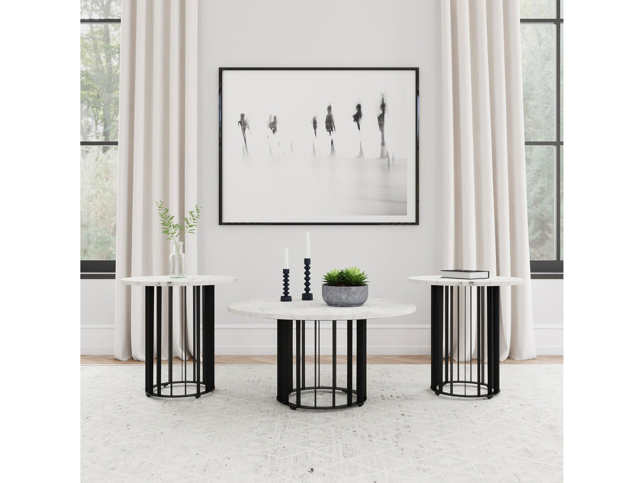 Haven Black 3-piece Round Marble Coffee and End Table Set - Ornate Home