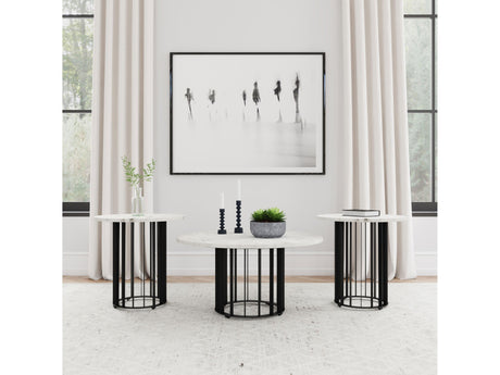 Haven Black 3-piece Round Marble Coffee and End Table Set - Ornate Home