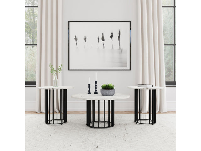 Haven Black 3-piece Round Marble Coffee and End Table Set - Ornate Home
