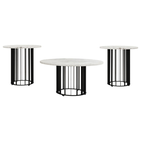 Haven Black 3-piece Round Marble Coffee and End Table Set - Ornate Home