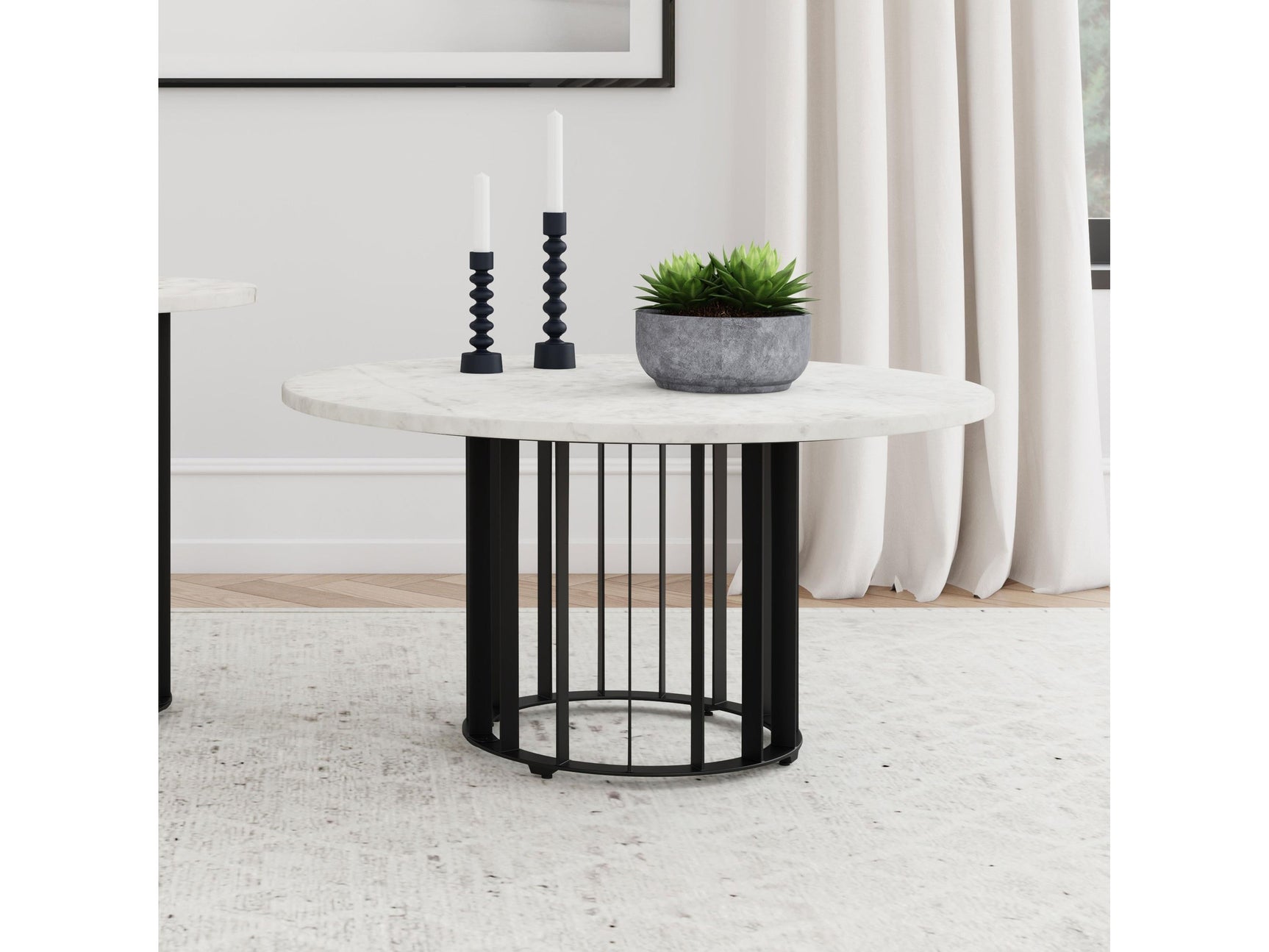 Haven Black Round Genuine White Marble Top Coffee Table - Ornate Home