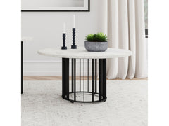 Haven Black Round Genuine White Marble Top Coffee Table - Ornate Home