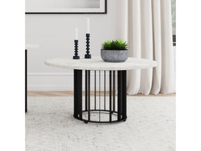Haven Black Round Genuine White Marble Top Coffee Table - Ornate Home