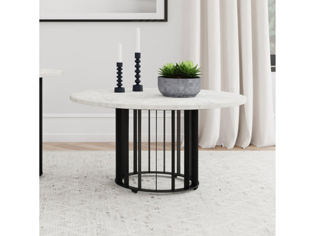 Haven Black Round Genuine White Marble Top Coffee Table - Ornate Home