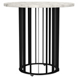 Haven Black Round Genuine White Marble Top End Side Table - Ornate Home