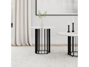 Haven Black Round Genuine White Marble Top End Side Table - Ornate Home