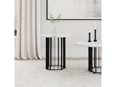 Haven Black Round Genuine White Marble Top End Side Table - Ornate Home