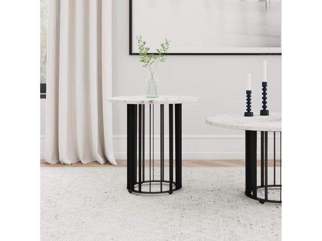 Haven Black Round Genuine White Marble Top End Side Table - Ornate Home