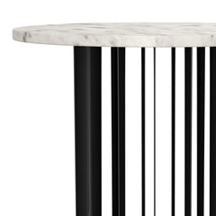 Haven Black Round Genuine White Marble Top End Side Table - Ornate Home