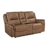 Haven Brown Power Double Reclining Loveseat With Center Console Hidden Arms Cup Holders Charging Ports And Wireless Charger - Ornate Home