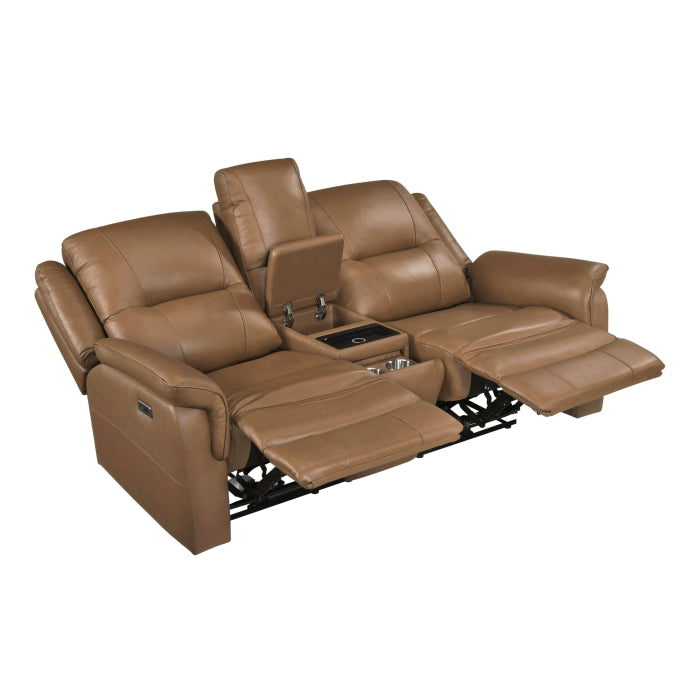 Haven Brown Power Double Reclining Loveseat With Center Console Hidden Arms Cup Holders Charging Ports And Wireless Charger - Ornate Home