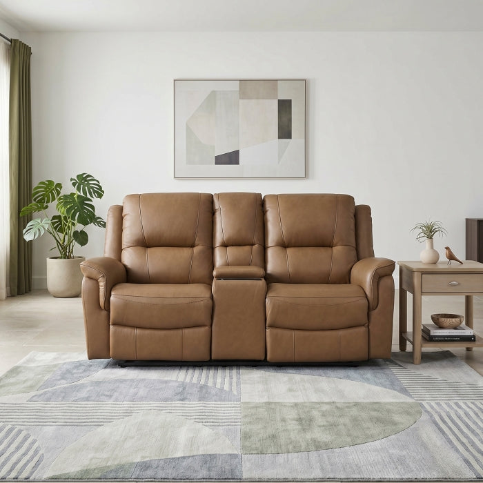 Haven Brown Power Double Reclining Loveseat With Center Console Hidden Arms Cup Holders Charging Ports And Wireless Charger - Ornate Home