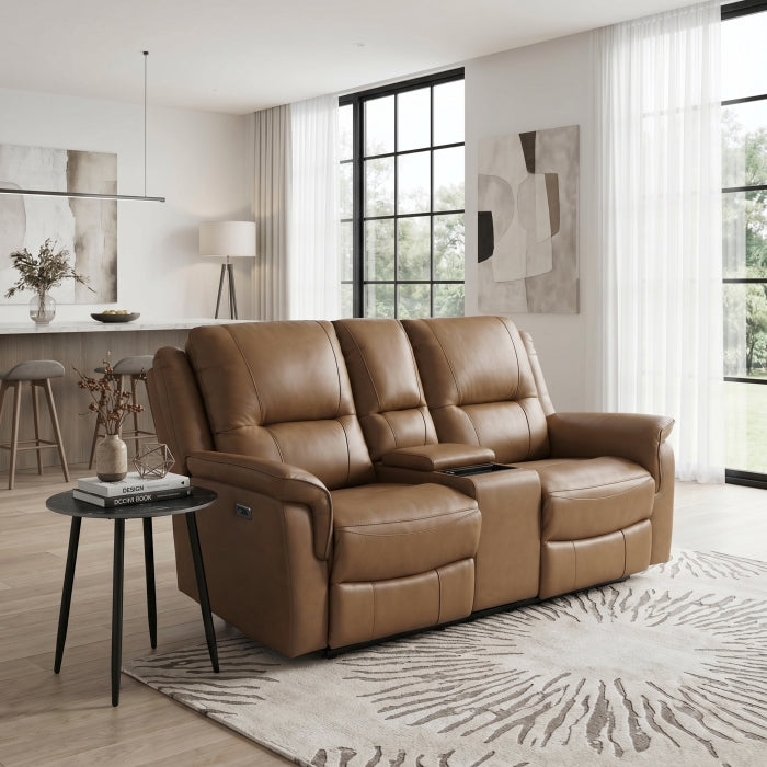 Haven Brown Power Double Reclining Loveseat With Center Console Hidden Arms Cup Holders Charging Ports And Wireless Charger - Ornate Home