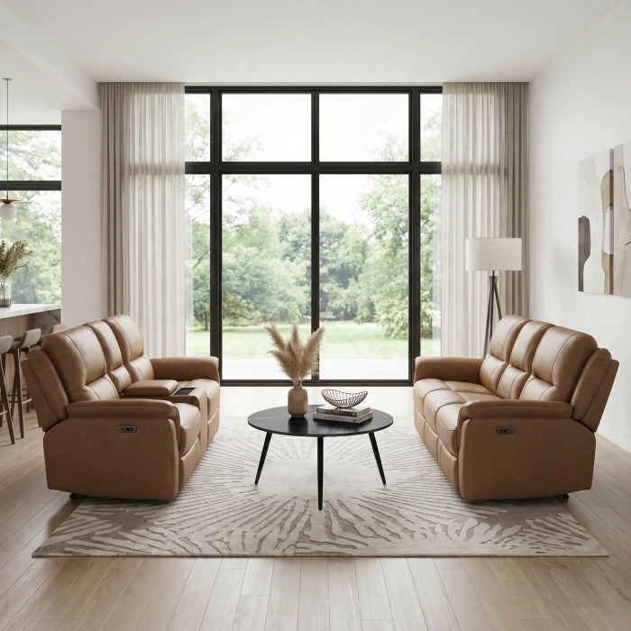 Haven Brown Power Double Reclining Loveseat With Center Console Hidden Arms Cup Holders Charging Ports And Wireless Charger - Ornate Home