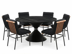 Haven Ebony Black 59" 7-Piece Round Dining Set - Ornate Home