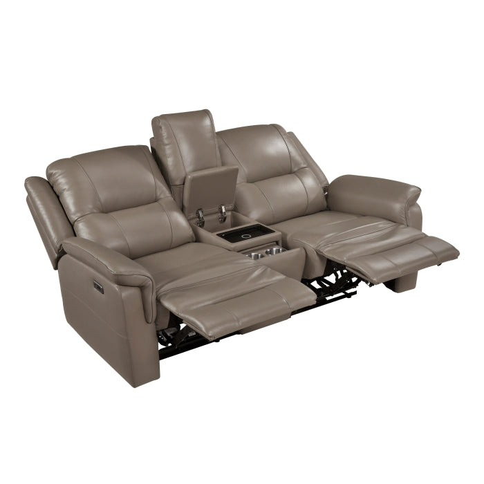 Haven Gray Power Double Reclining Loveseat With Center Console Hidden Arms Cup Holders Charging Ports And Wireless Charger - Ornate Home