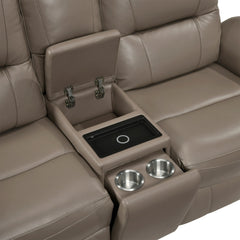 Haven Gray Power Double Reclining Loveseat With Center Console Hidden Arms Cup Holders Charging Ports And Wireless Charger - Ornate Home