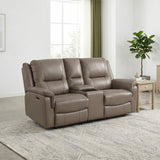Haven Gray Power Double Reclining Loveseat With Center Console Hidden Arms Cup Holders Charging Ports And Wireless Charger - Ornate Home