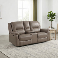 Haven Gray Power Double Reclining Loveseat With Center Console Hidden Arms Cup Holders Charging Ports And Wireless Charger - Ornate Home