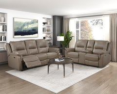 Haven Gray Power Double Reclining Loveseat With Center Console Hidden Arms Cup Holders Charging Ports And Wireless Charger - Ornate Home