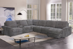 Haven Gunmetal 7-Piece Sleeper Sectional with Sliding Seats and Storage - Ornate Home