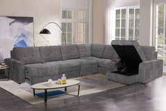 Haven Gunmetal 7-Piece Sleeper Sectional with Sliding Seats and Storage - Ornate Home